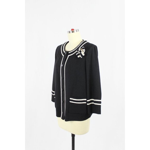 ST JOHN COLLECTION Black Wool Knit Cardigan Jacket, Size 12 - Picture 4 of 13